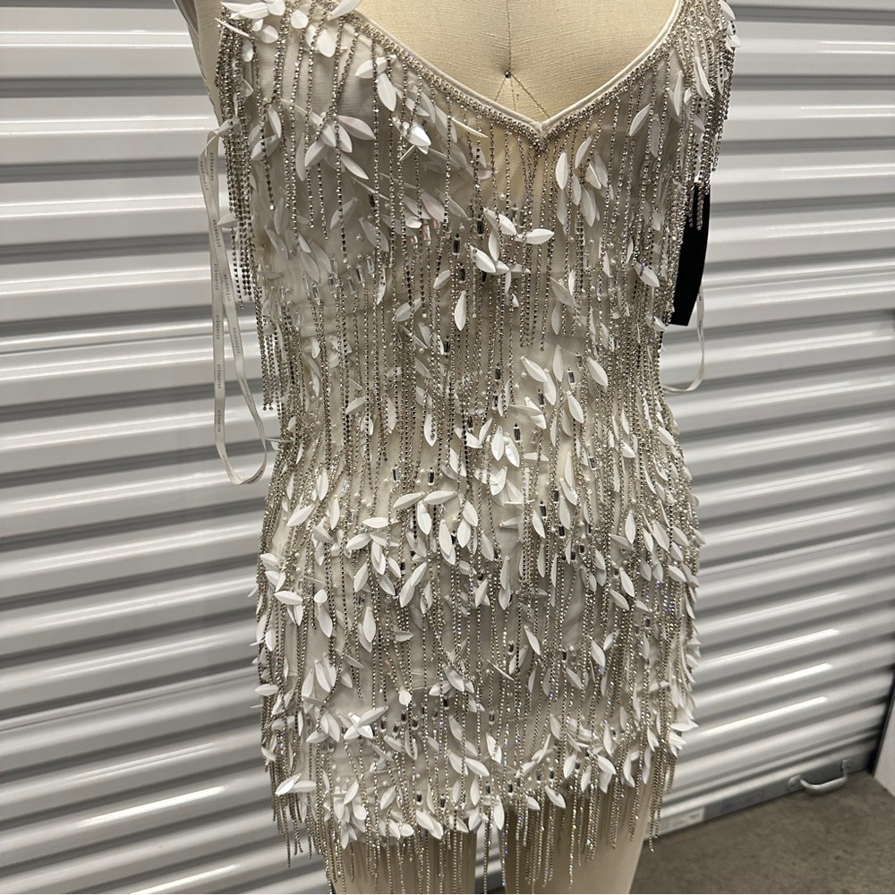 NWT Retrofete Haven Embellished Fringe White Mini Dress Crystals $998 - Picture 3 of 4